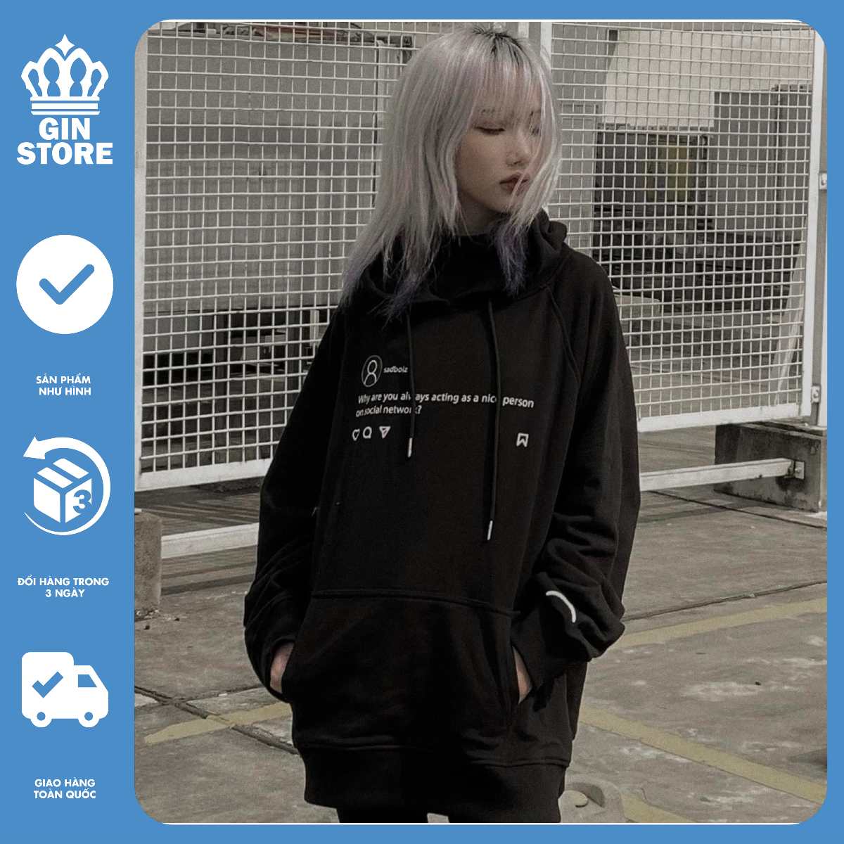 Áo hoodie unisex SADTAGRAM BLACK & GREY Áo khoác nỉ SADTAGRAM BLACK & GREY - Gin Store