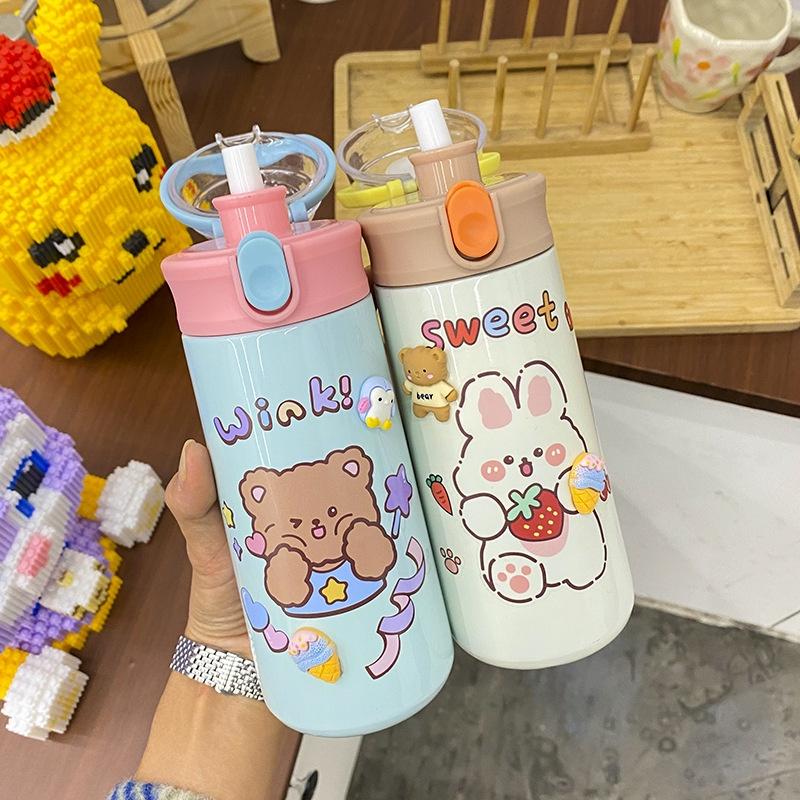 Bình nước giữ nhiệt cho bé kèm ống hút 550ml 2023