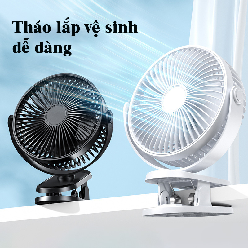 Quạt Mini kẹp bàn Tích Điện, êm ái, an toàn- D1394