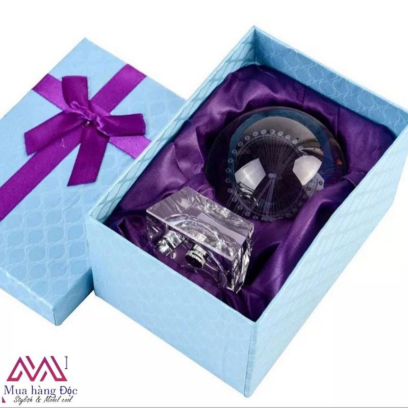 Bộ Quà Tặng Quả Cầu Pha Lê Danledion Khắc Laser 3D LED Chú Hươu