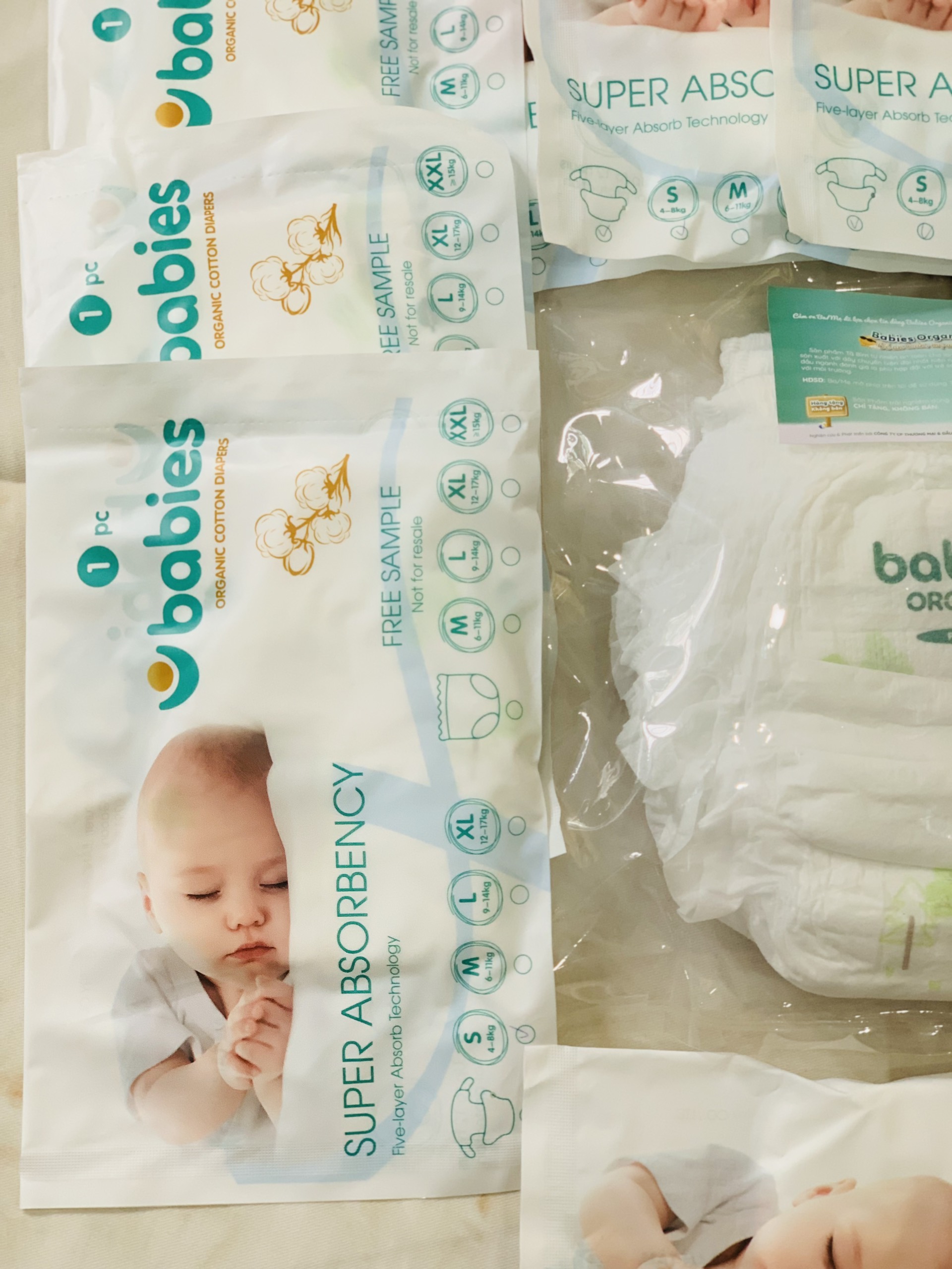 Bỉm Dùng Thử BABIES ORGANIC Size S66/M54/M56/L50/XL46 Tinh Chất Lô Hội, Siêu Mỏng, Thấm Hút Nhanh, Thương Hiệu Việt Nam