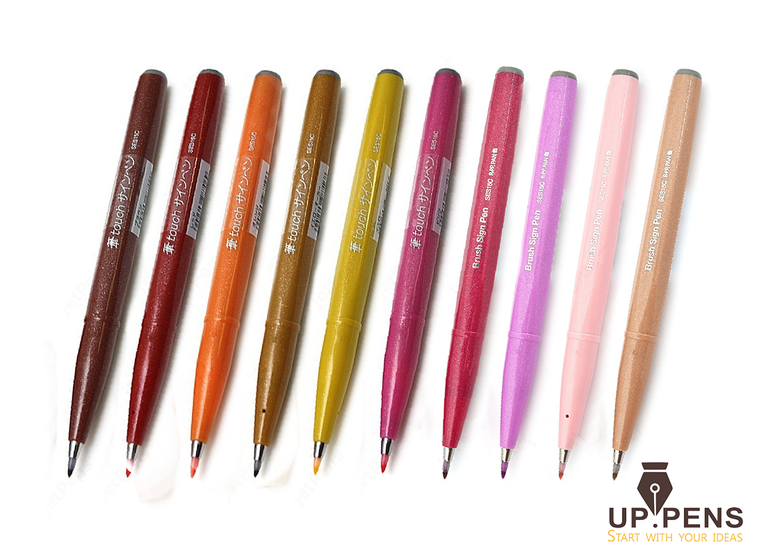 UP.PENS COLLECTION - Warm Colors - Combo 10 bút lông đầu cọ viết calligraphy Pentel Fude Touch Brush Sign Pen