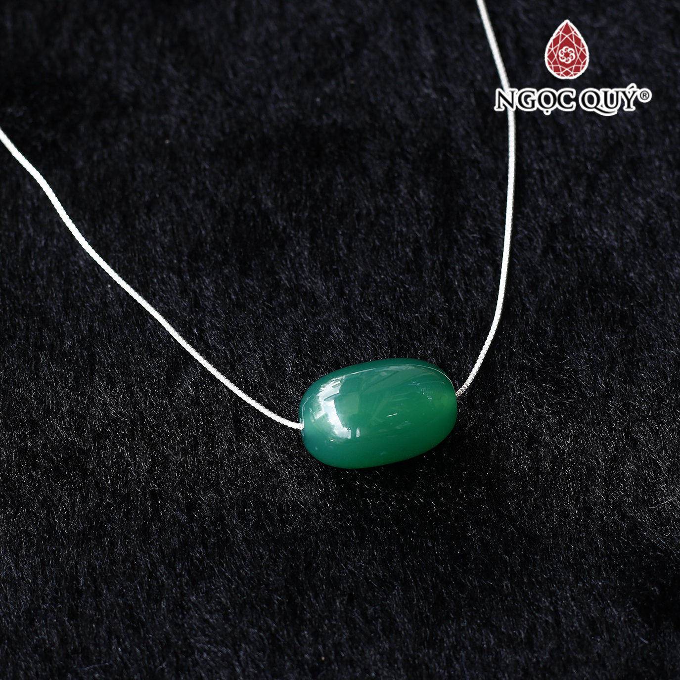 Mặt dây chuyền lu thống đá mã não xanh tặng dây bạc - Ngọc Qúy Gemstones