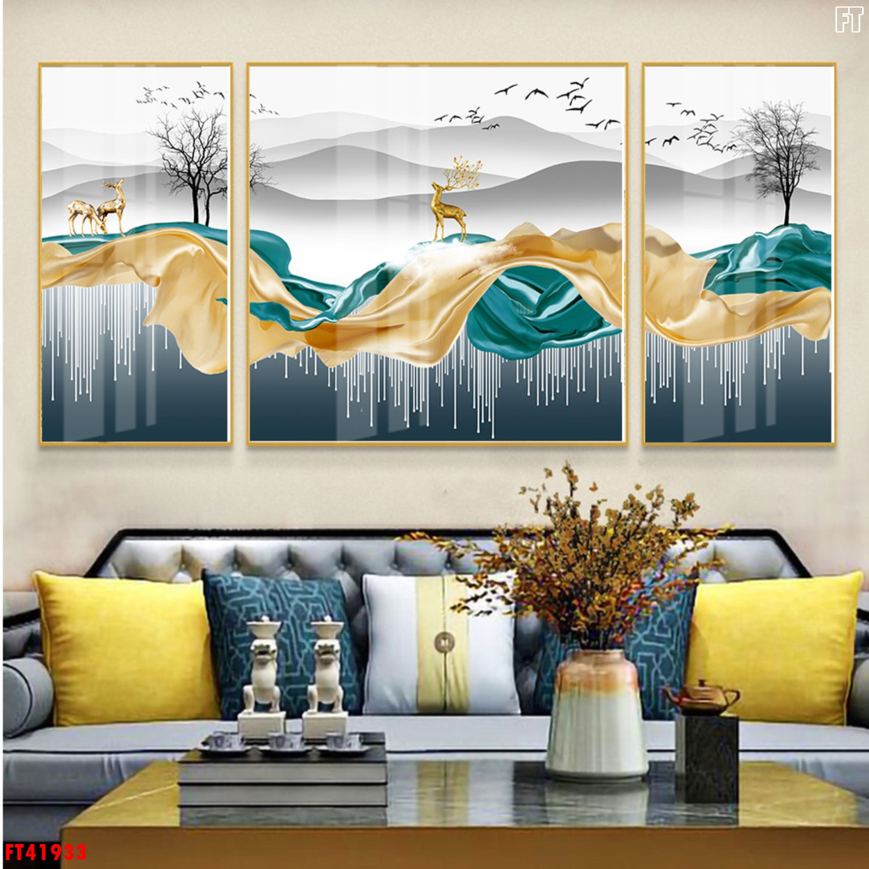 Tranh Bộ 3 Động Vật Và Phong Cảnh Đẹp - Tranh Canvas Những Chú Hươu Nghệ Thuật