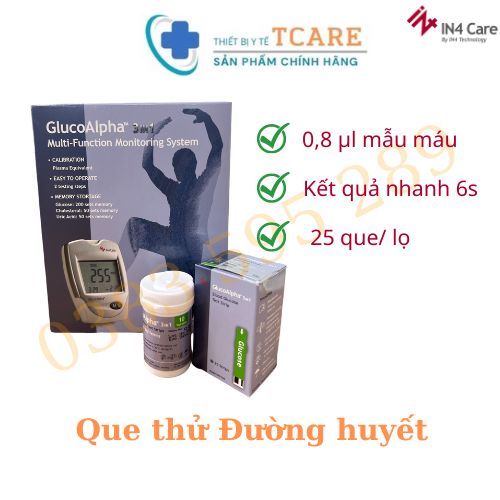 Máy đo đường huyết, mỡ máu, axit uric trong máu 3 trong 1 GlucoAlpha - IN4 Technology - Đủ bộ 3 que thử đường huyết, cholesterol, acid uric