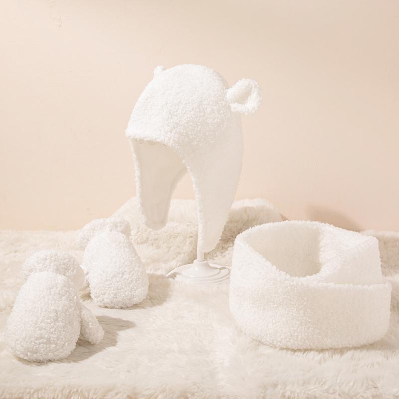 Bộ 3 Nón Trẻ Em Yếm Găng Tay Hở Ngón Bộ Ấm Cúng Mùa Đông Bò Khăn Choàng Cổ Găng Tay Bộ Ấm Tương Thích Với 1-4 tuổi Trẻ Em