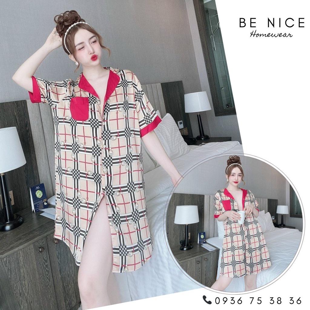 Váy lụa cổ bẻ với nhiều họa tiết xinh xắn cho nàng nhà Be Nice Homewear