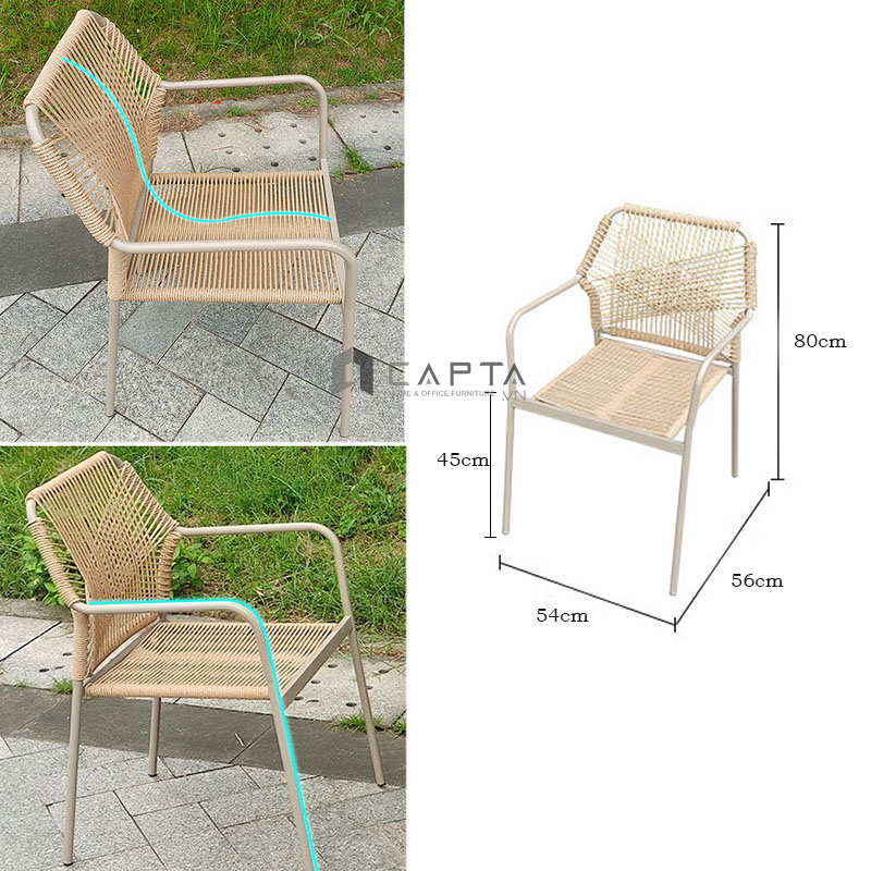 Ghế café sân vườn ngoài trời đan dây CC2031-T Nội thất Capta Ghế thư giãn ban công khung sắt có tay tựa