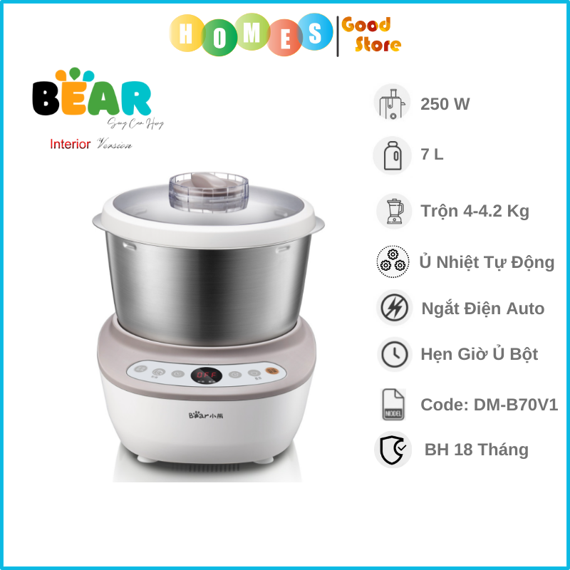 Máy Làm Bánh Mỳ, Máy Trộn Bột Ủ Bột Lên Men Tự Động BEAR HMJ-A70C1 Chống Dính Bột Dung Tích 7 Lít Công Suất 250 W - Bản Nội Địa