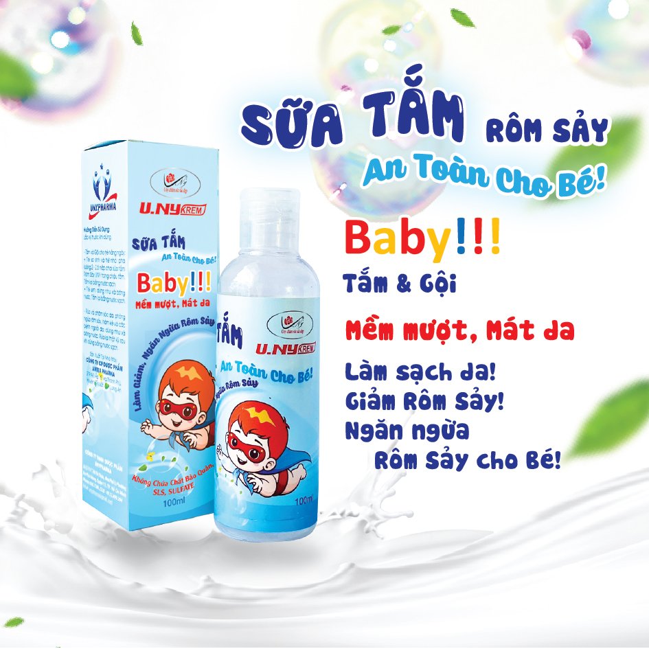 SỮA TẮM GỘI UNY hỗ trợ giảm rôm sảy cho bé , sữa tắm gội cho trẻ em hàng ngày mềm mượt , mát da , ngăn ngừa rôm sảy , thành phần tự nhiên an toàn cho bé - Dung tích: Chai 100ml