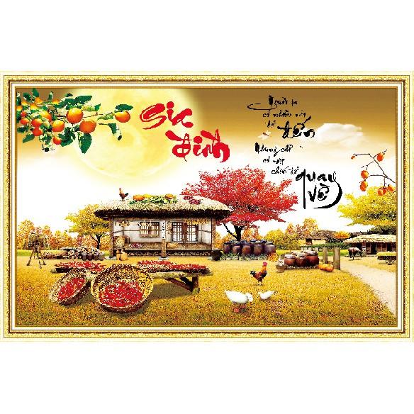 Tranh Đính Đá PHONG CẢNH GIA ĐÌNH HẠNH PHÚC . Kích Thước: 75cm x 55cm