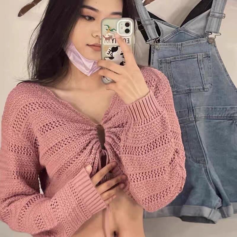 Áo len nữ dài tay rút dây giữa sexy hàng Quảng Châu