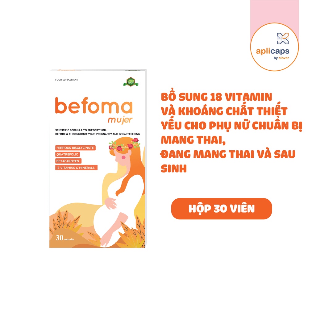 Viên uống bổ sung Sắt, Acid Folic, Vitamin và khoáng chất thiết yếu cho bà bầu Aplicaps Befoma hộp 30 viên