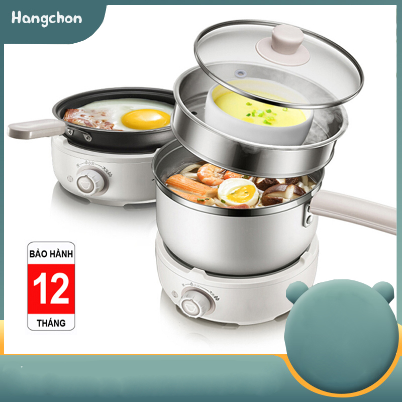 Nồi điện đa năng kèm lồng hấp 1.2L kèm chảo ... tặng kèm bát đũa thìa muôi (DRG-C12M2)