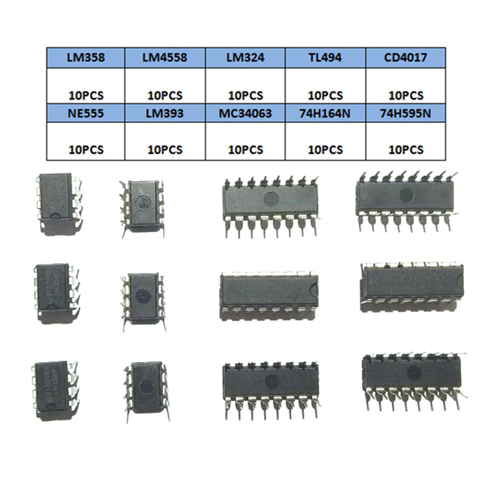 100Pcs 10 Values IC Assortment Kit Easy to Storage Practical Accessories