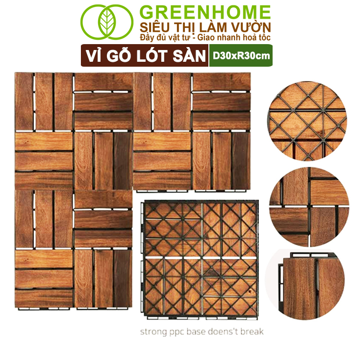 10 Vỉ Gỗ Lót Sàn Greenhome, D30xR30cm, Dễ Lắp Đặt, Thoát Nước Tốt, Trang Trí Ban Công, Sân Vườn