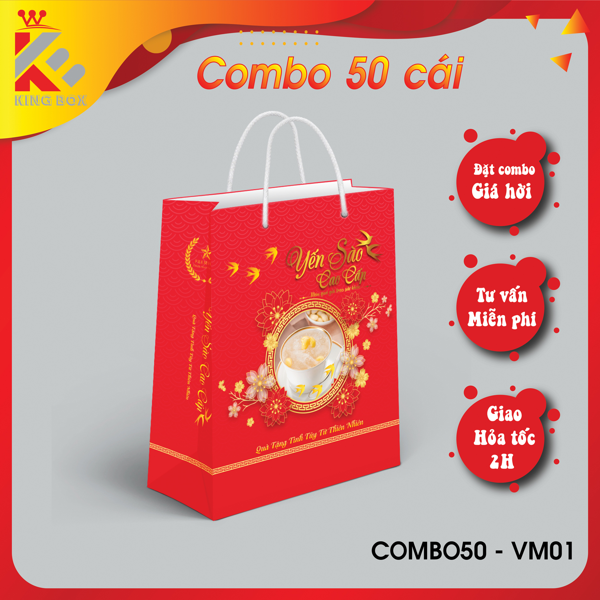 Combo 50 Túi giấy đựng yến sào 100g KING BOX