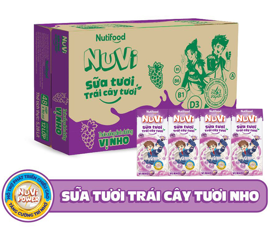 Thùng Nuvi Sữa Tươi Vị Nho 180ML (48 hộp x 180ml)