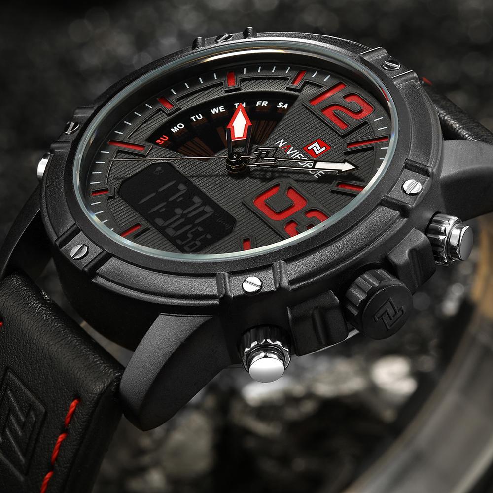 Đồng hồ đeo tay bằng da NAVIFORCE Màn hình kép mới , có đèn nền Chống nước