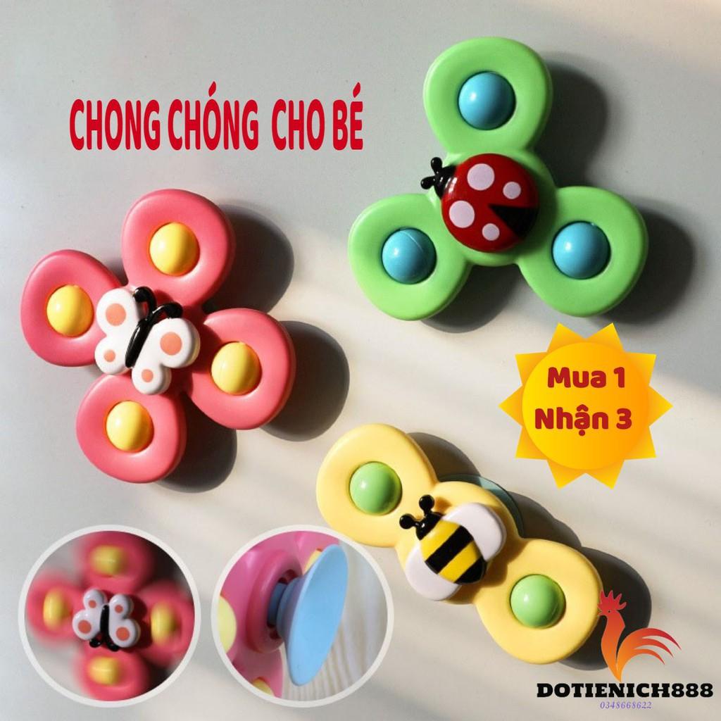 Set 3 đồ chơi con quay spinner hình côn trùng vui nhộn cho bé, bộ 3 chong chóng dính tường cho bé