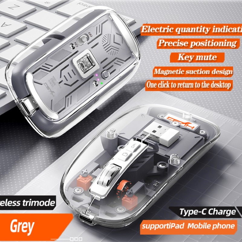Chuột Trong Suốt T900 Bluetooth 5.0 / 3.0 / USB 2.4G - Pin Sạc Type C
