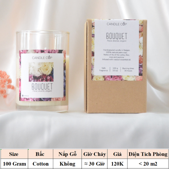 Nến thơm sang trọng tinh tế AGAYA Candle Cup hương hoa loa kèn,tử đinh hương,hoa hồng,hoa nhài - MÙI BOUQUET