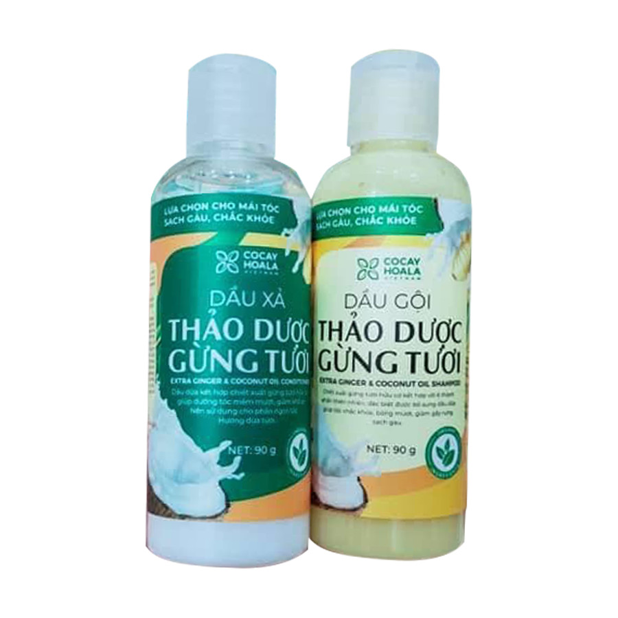 Bộ dầu gội thảo dược gừng dừa Cocayhoala trị gàu trị rung tóc kích thích mọc tóc làm mềm mượt phục hồi hư tổn dung tích 90g/chai