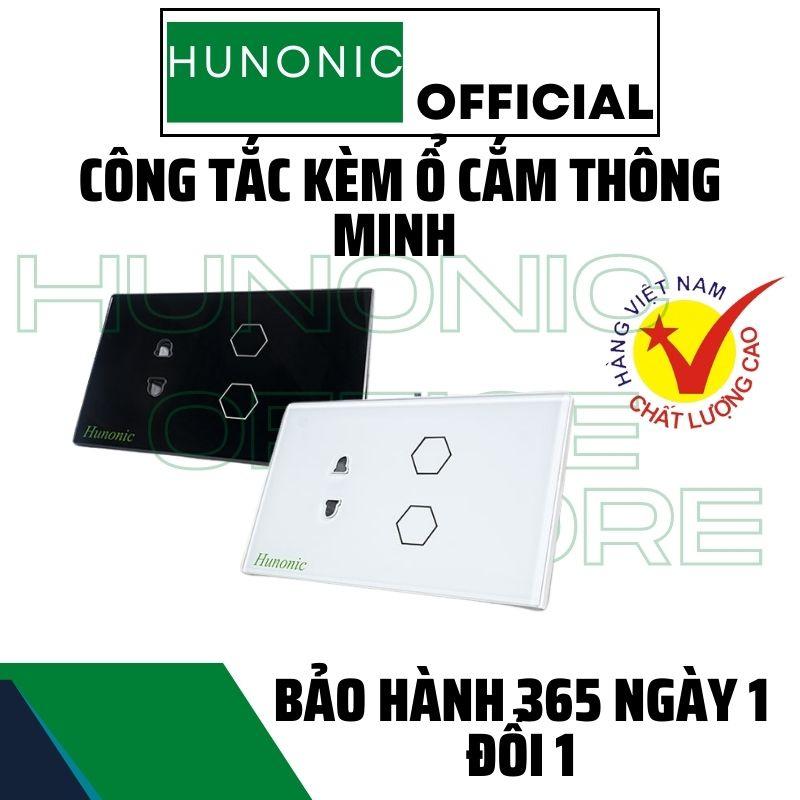 Công Tắc Thông Minh Kèm Ổ Cắm Hunonic Đen│Công Tắc Cảm Ứng Đế Âm Chữ Nhật