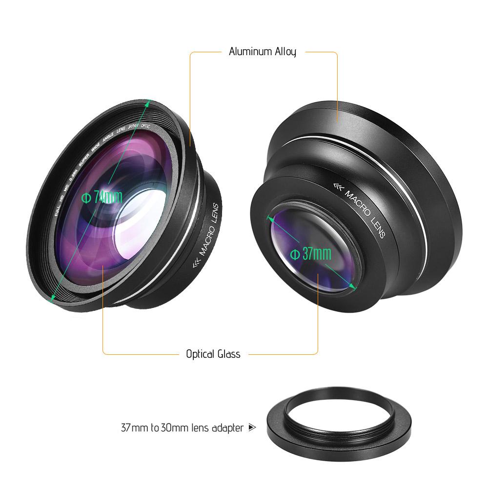 Phụ kiện ống kính macro góc rộng 30mm 37mm 0,39X Full HD Thay thế cho máy quay video máy ảnh kỹ thuật số Ordro Andoer