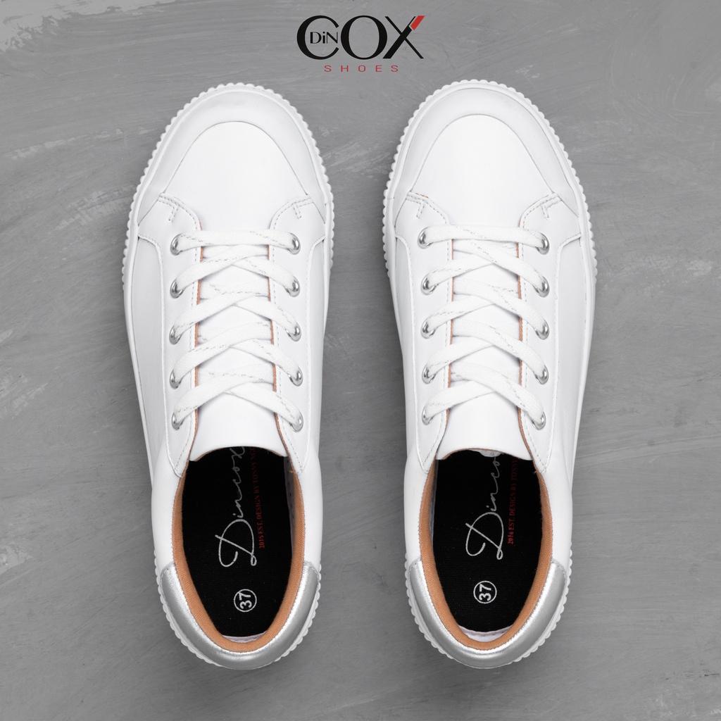 Giày Sneaker Nữ Da Bò Thật Sang Trọng DINCOX D31 White Silver Chính Hãng