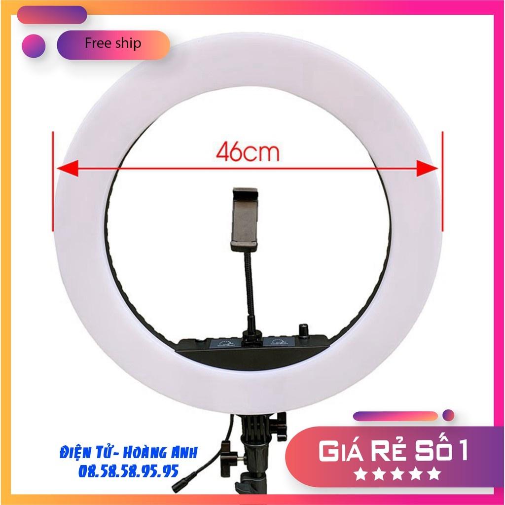 Đèn Livestream size 46 cm + chân 2m1+điều khiển+3 kẹp điện thoại, hỗ trợ chụp ảnh make up trang điểm nhiều chế độ sáng