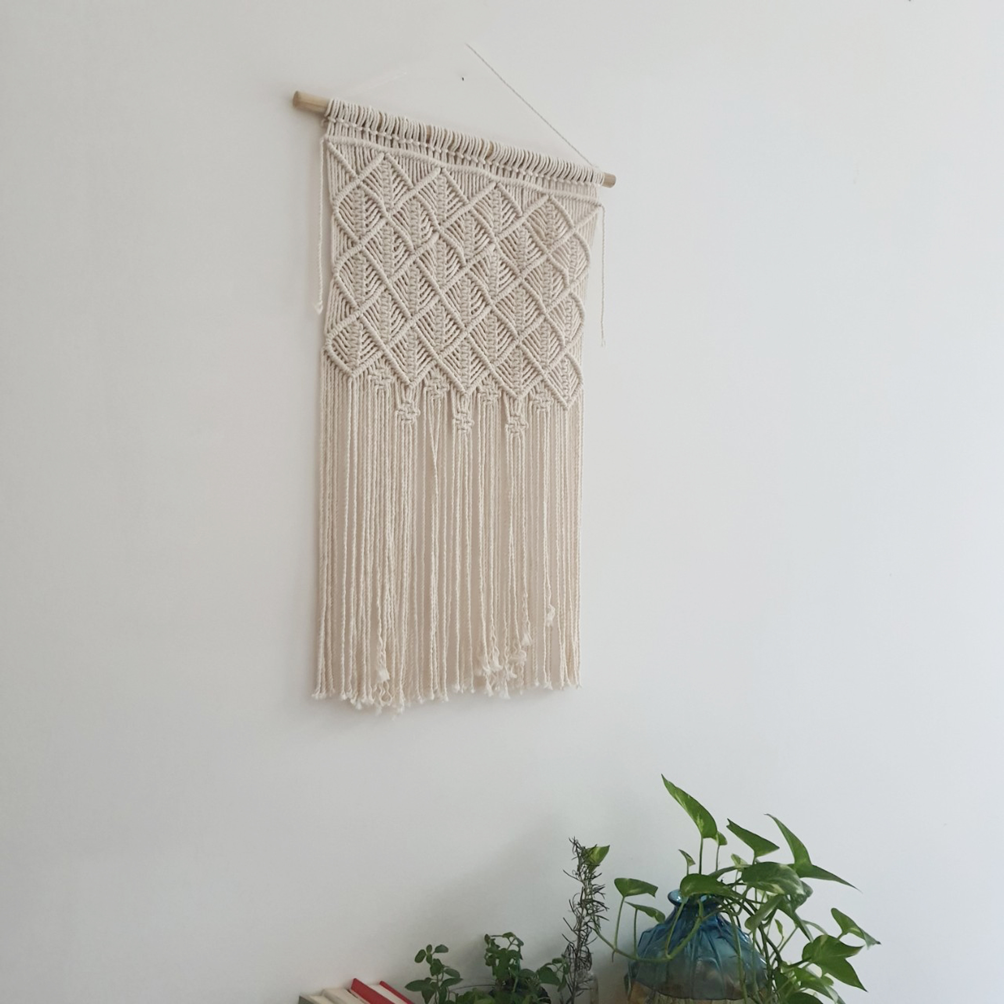 Rèm macrame trang trí tường, Rèm màu trắng, bohemien macrame