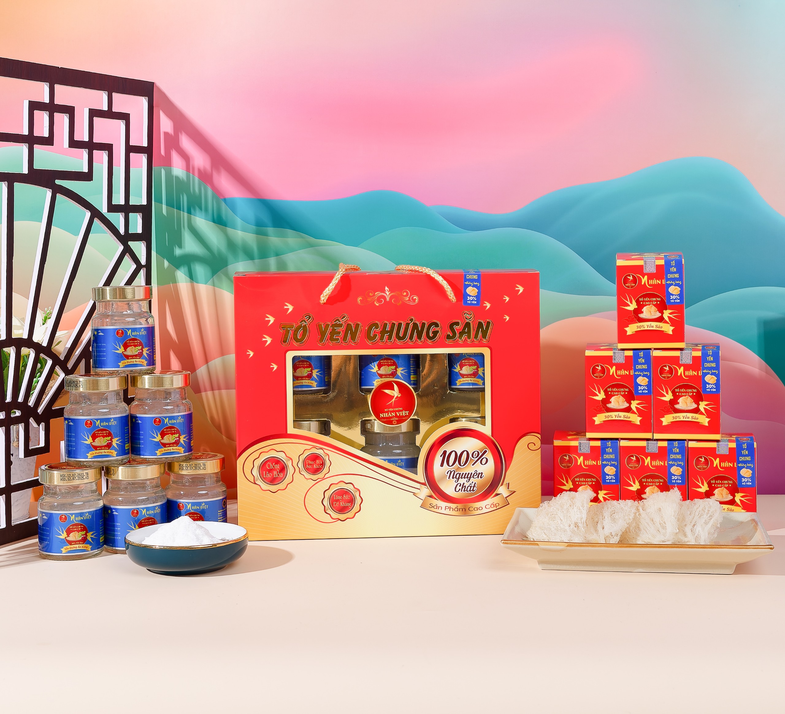 Hộp Quà 6 Hũ Yến Sào Chưng Đường Kiêng Nhân Việt 30% Yến 70ml/Hũ