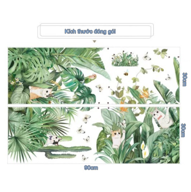 Decal trang trí tường - Những chú mèo ở trong bụi cây rậm rạp