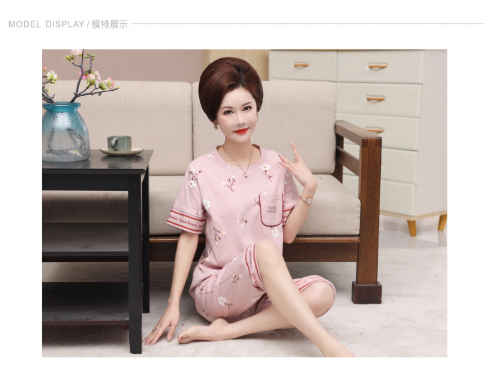 Bộ Đồ Ngủ Ngắn Tay Bằng Cotton Cho Mẹ AB06 - Hàng Quảng Châu Cao Cấp