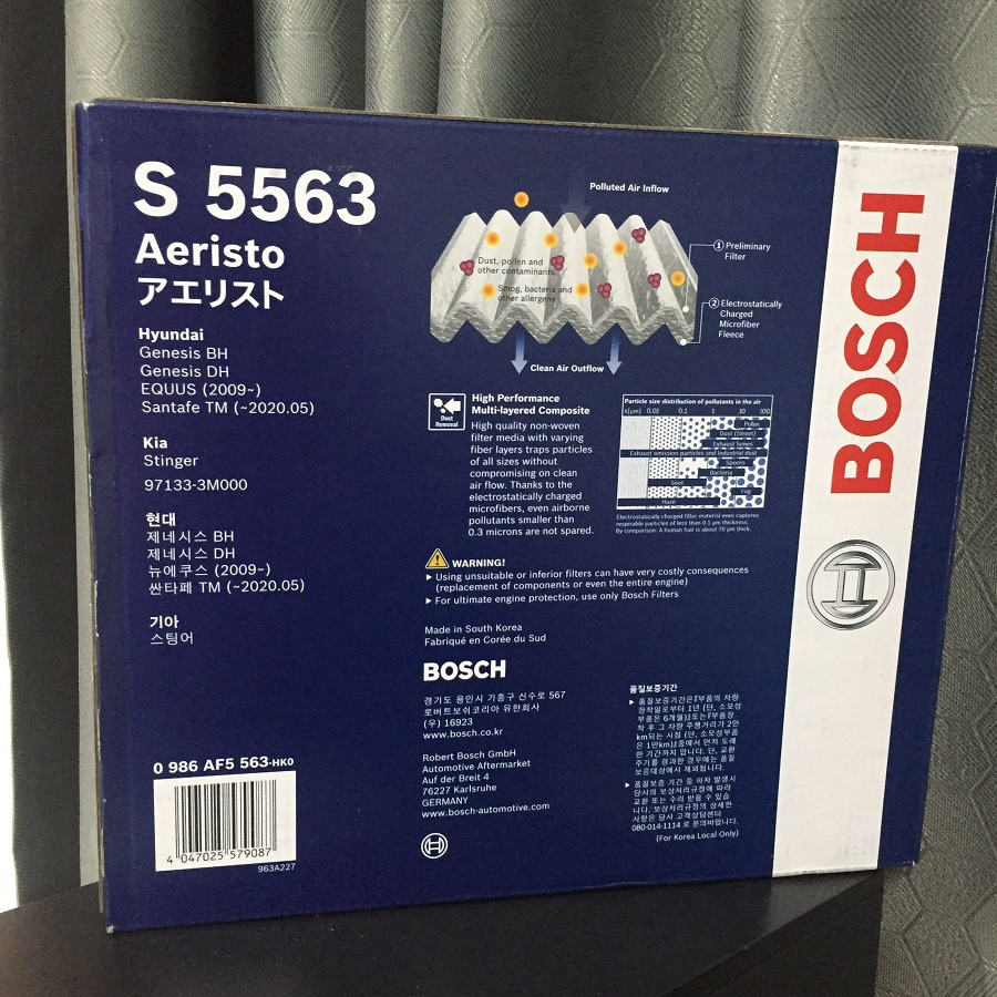 Lọc Điều Hòa Loại Tiêu Chuẩn / BOSCH / Ariesto / S5563 Dành cho Xe Hyundai SantaFe - Hibu