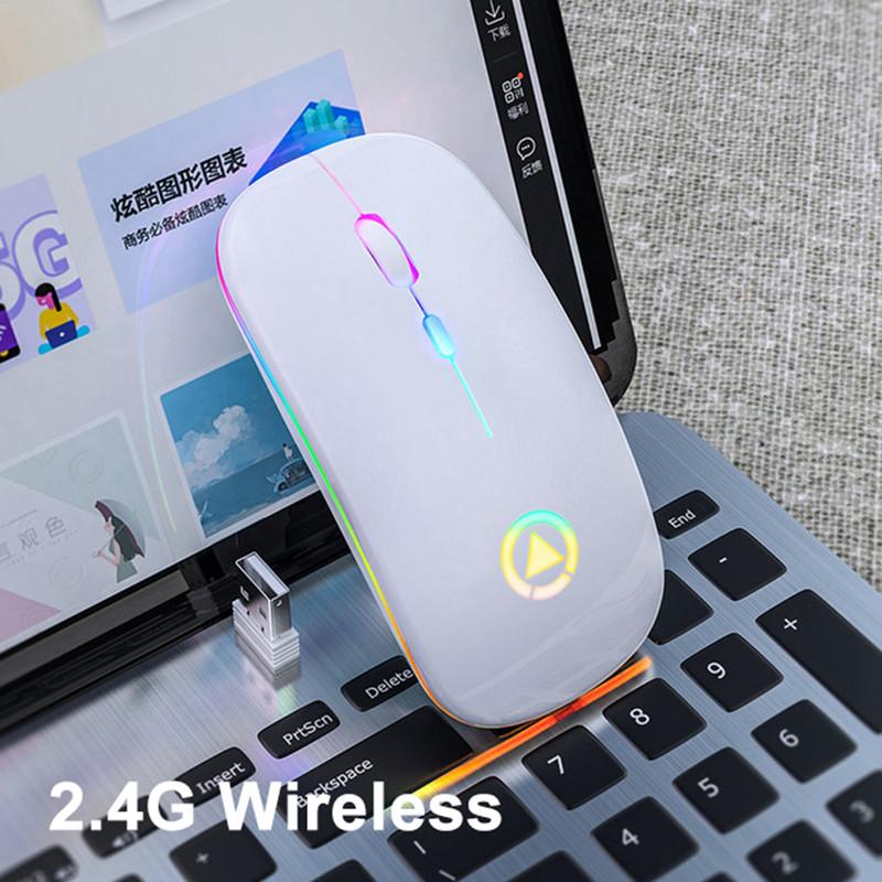 LED Backlit Sạc Không Dây USB Thu Công Thái Quang Chơi Game Im Lặng Máy Tính Laptop Chuột Wirelesss