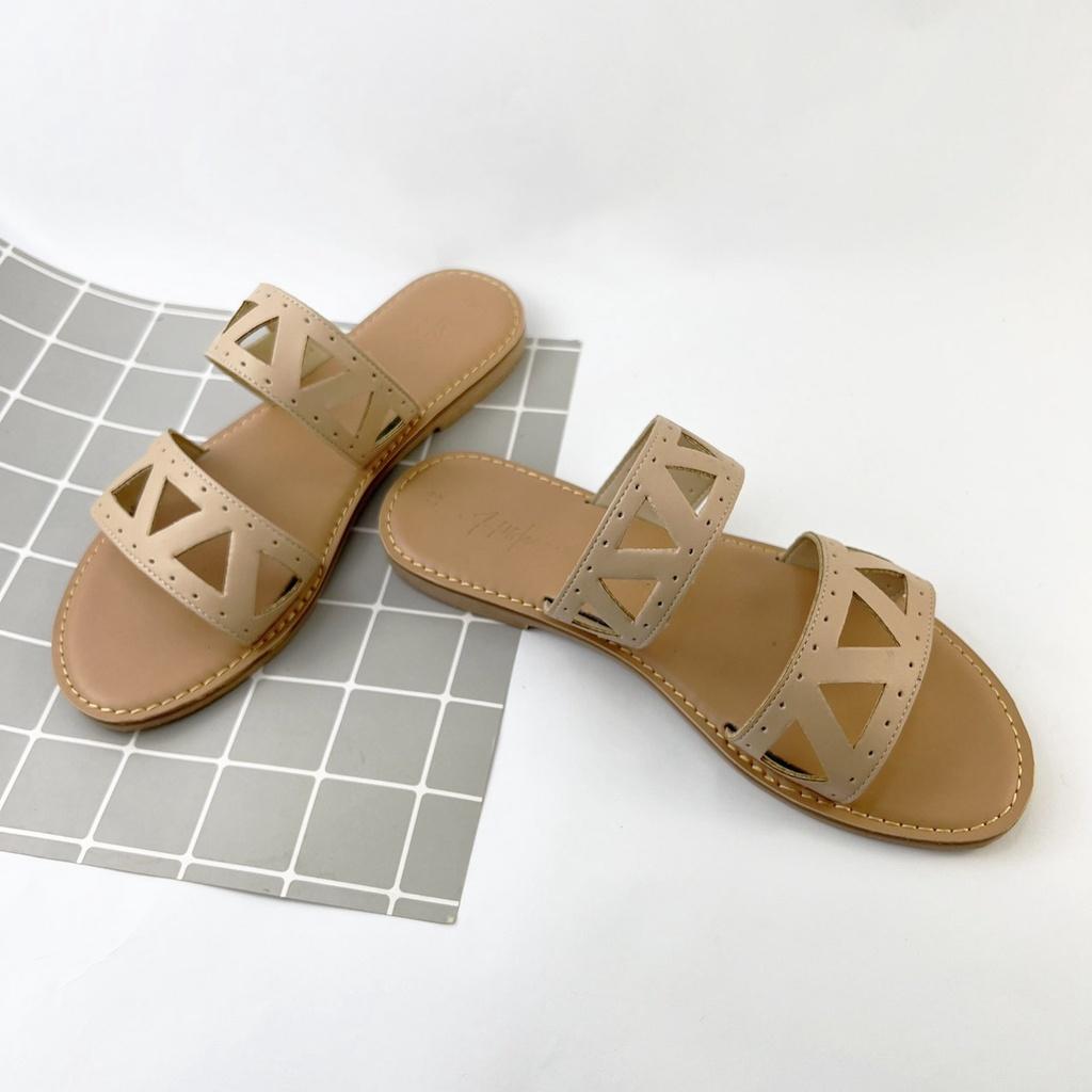 Dép lê nữ kiểu dáng sandal đi biển 2 quai ngang đế bệt cao cấp chính hãng Hishoo S065