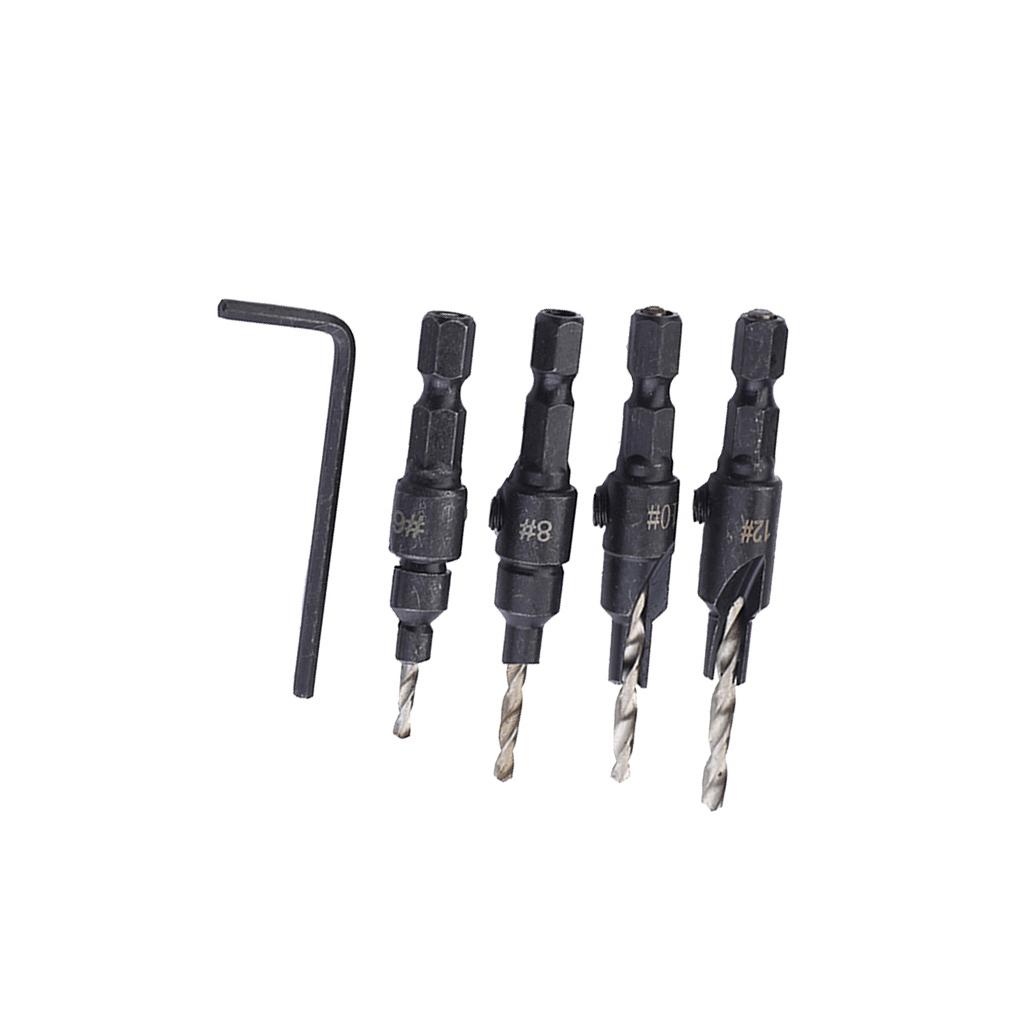 4Pcs Titanium Coated Countersunk Drill Bit Set Hexagonal Shank Woodworking