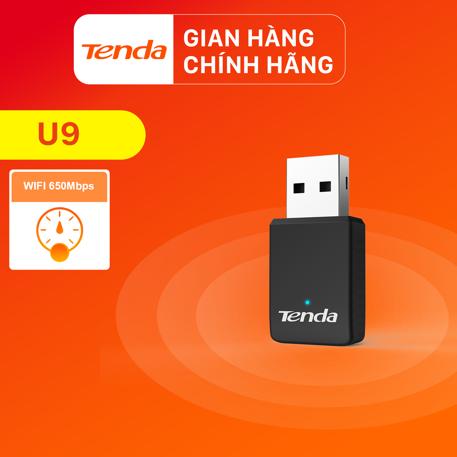 Tenda USB kết nối Wifi U9 chuẩn AC tốc độ 650Mbps - Hãng chính hãng