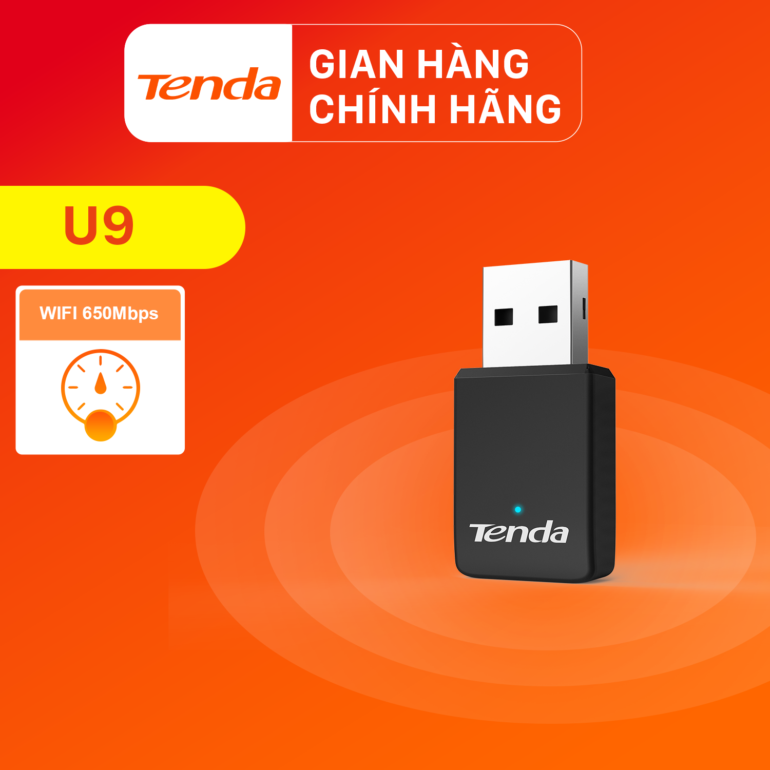 Tenda USB kết nối Wifi U9 chuẩn AC tốc độ 650Mbps - Hàng Chính Hãng