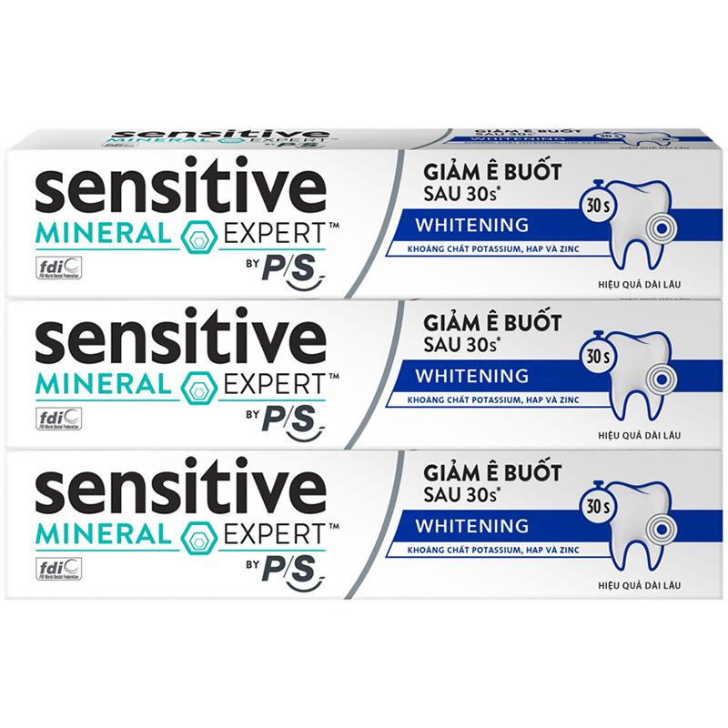 Bộ 3 Hộp Kem Đánh Răng P/S Giảm Ê Buốt Sau 30 Giây Sensitive Mineral Expert Whitening Với Tác Động Từ Khoáng 100G