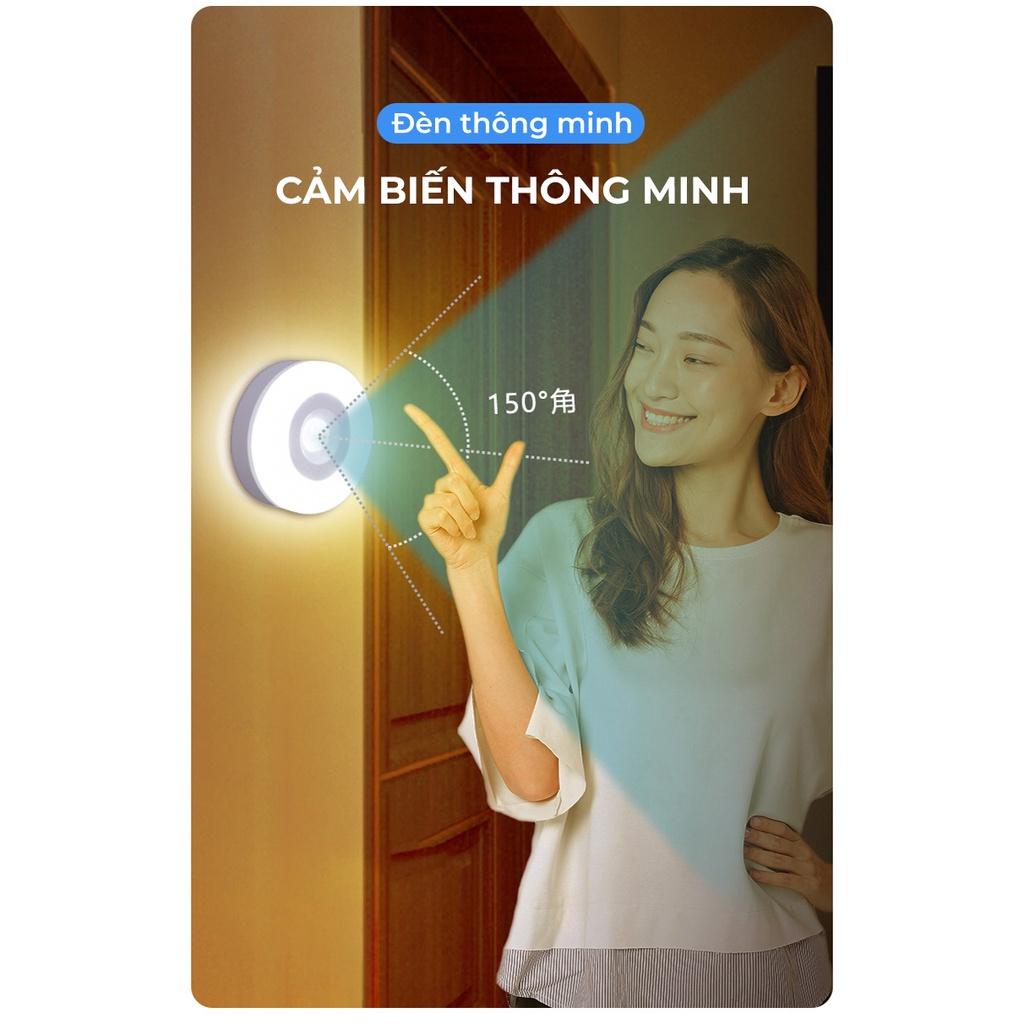 Combo 2 Đèn ngủ cảm ứng người, loại đèn cảm biến thông minh treo tủ quần áo hình tròn có cổng sạc usb