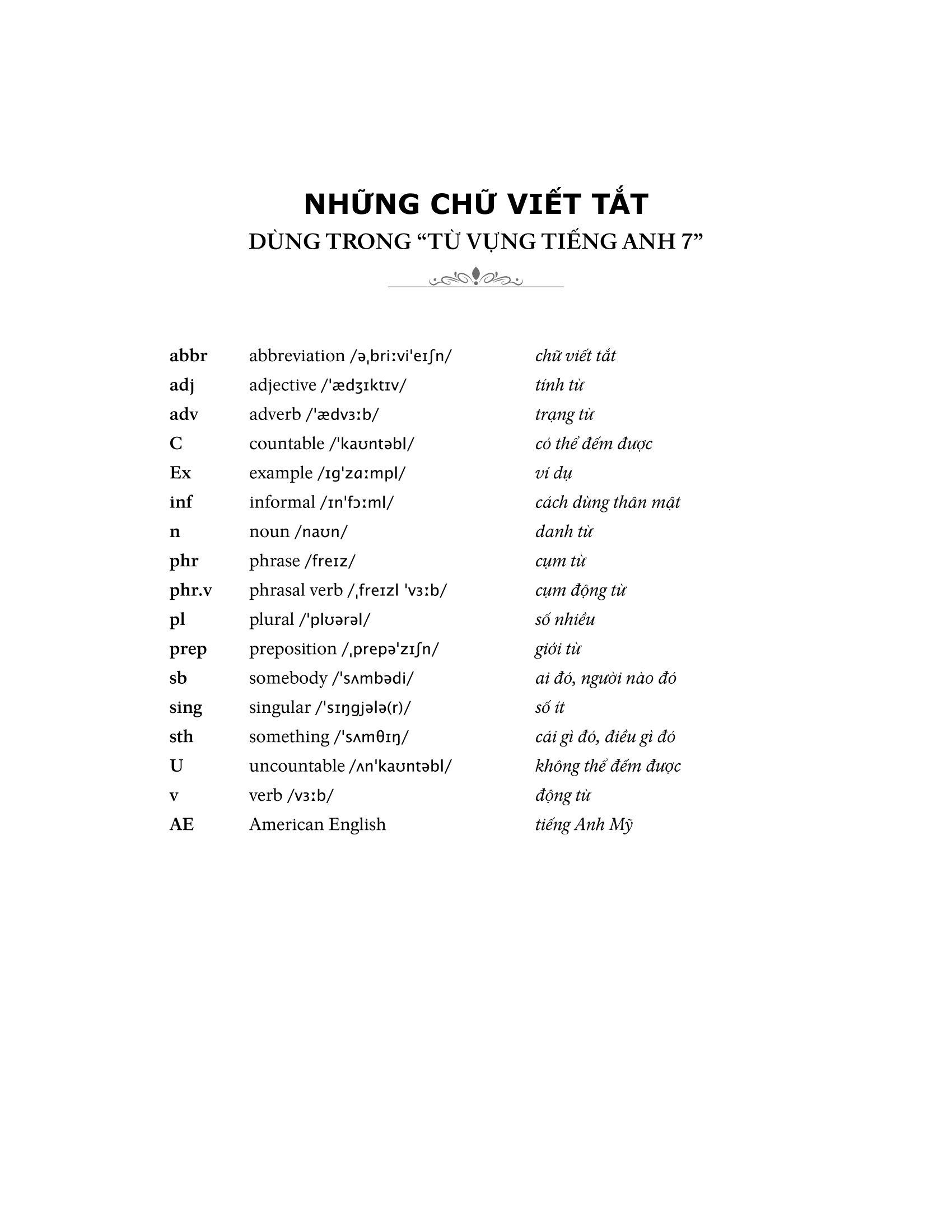 Từ Vựng Tiếng Anh 7