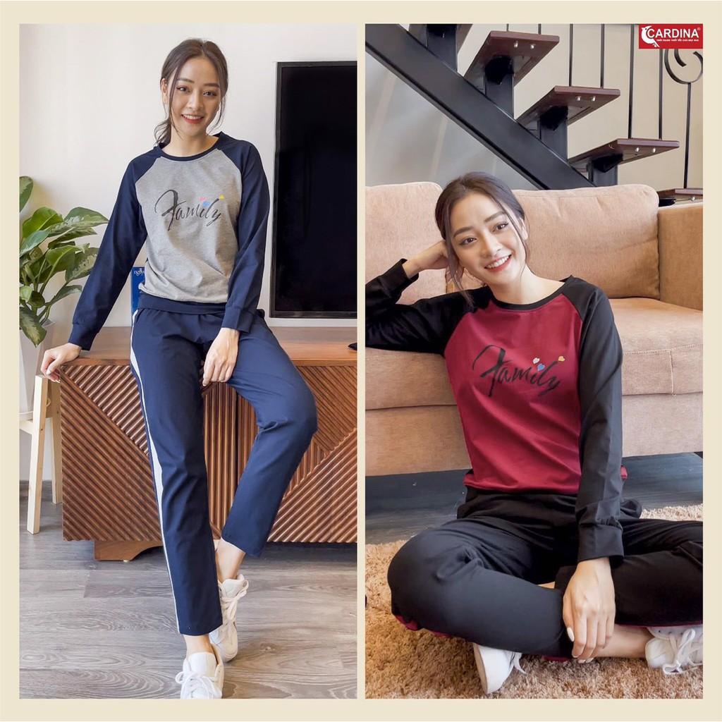 Đồ Bộ Thể Thao thu đông Nữ Cao Cấp Tôn Dáng Đẹp, Áo Tay Lỡ Raglan, Quần Dài Chất Cotton, Phong cách thể thao