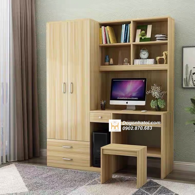 Mẫu tủ quần áo kết hợp bàn học đẹp TA214