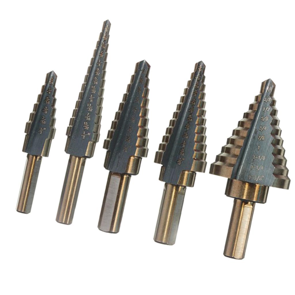 5pc Triangle Handle High Speed Steel Step Drill Woodworking Hole Opener Set
