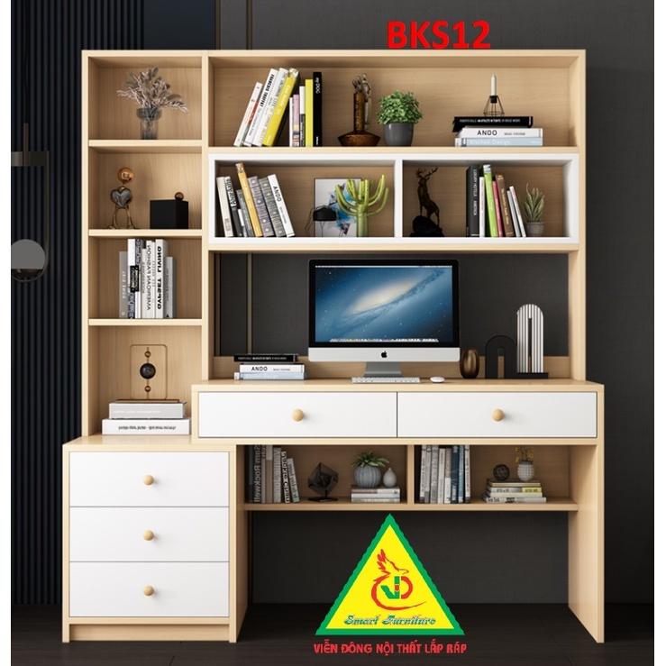 Bàn làm việc, bàn học khung sắt mặt gỗ BKS12 - Nội thất lắp ráp Viendong Adv