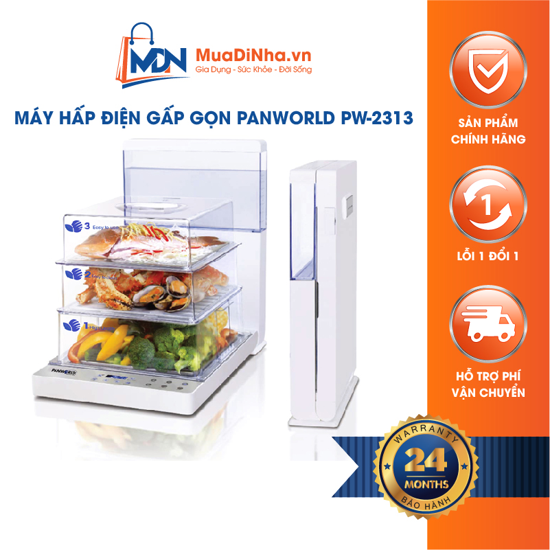 Máy hấp điện gấp gọn 3 tầng Panworld PW-2313 - Hàng chính hãng