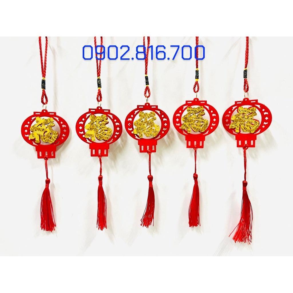 Set 5 Liễng nhung đỏ hình cá chép, quạt , lồng đèn khắc chữ PHƯỚC vàng treo cây mai đào tắc phụ kiện trang trí TẾT